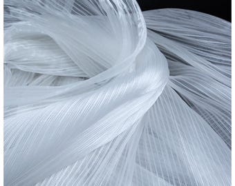 White Pleated Organza Fabric Plisse Fabric Accordion Crimping Wrinkle Stiff Wedding Dress Modeling Decorative Designer Fabric M105F6