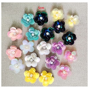 Multicolor Sequins Patches 20pcs Beads Flower Appliques Brooch Stickers Floral Patch for Clothes Bag Shoes 5cm 1.96&quot; Width M48F2