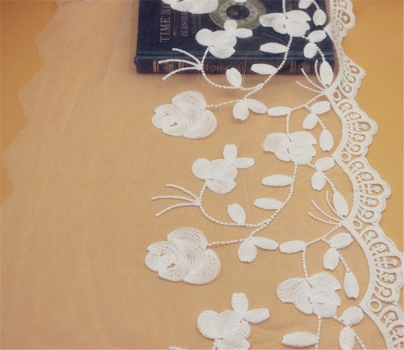 5 yard 34cm 13.38 wide ivory gauze mesh tulle cotton embroidered tapes lace trim ribbon fabric 1069878QL4K597 free ship