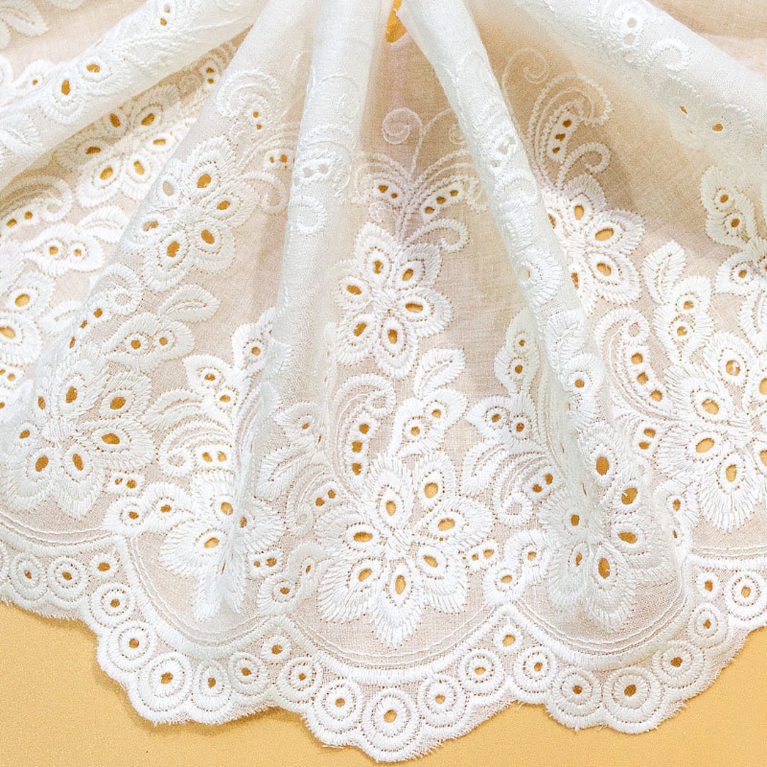 Lace Trim 3 Yard Ivory Cotton Cloth Embroidered Ribbon Tapes Dress