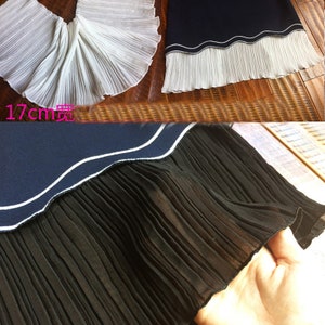 5 meter black ivory ruffled pleated chiffon tapes lace trim ribbon 17cm 6.69" wide S5Q148HB17062901