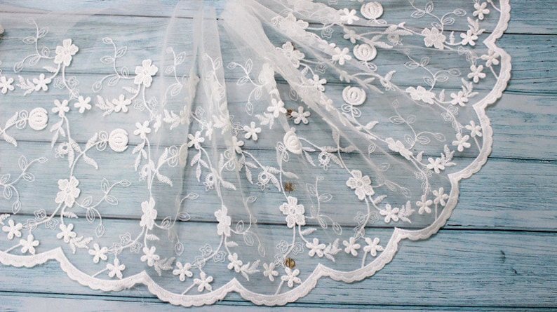 Ivory Lace Trim 5 yard Gauze Tulle Mesh Embroidery Ribbon Tapes Fabric Wedding Dress Clothing Sewing Materials 10.2inch wide M4F84