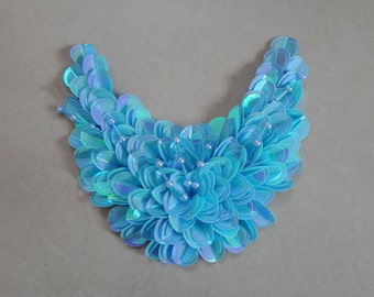 3pcs 14x9cm Black Blue Yellow Red Flowers Sequins Beads