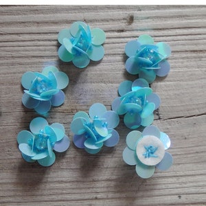 50pcs blue sequins beads flower floral appliques patch brooch shoes bags clothes decorative 3cm 1.18&quot; wide M48Z48
