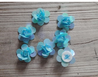 50pcs blue sequins beads flower floral appliques patch brooch shoes bags clothes decorative 3cm 1.18" wide M48Z48