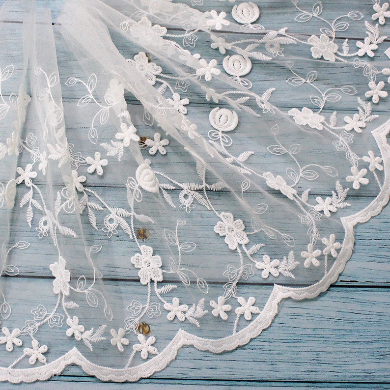 Ivory Lace Trim 5 yard Gauze Tulle Mesh Embroidery Ribbon Tapes Fabric Wedding Dress Clothing Sewing Materials 10.2inch wide M4F84