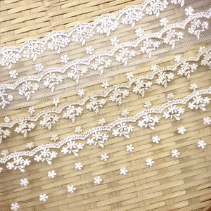 Lace Trim 20 yard Ivory Beige Tulle Mesh Cotton Embroidered Ribbon Tapes Clothing Fabric Dress Materials 6.5-8cm wide M4F48