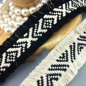 5 yard 2.5cm 0.98&quot; wide ivory/black tassels fringe tapes lace trim ribbon ML33P678