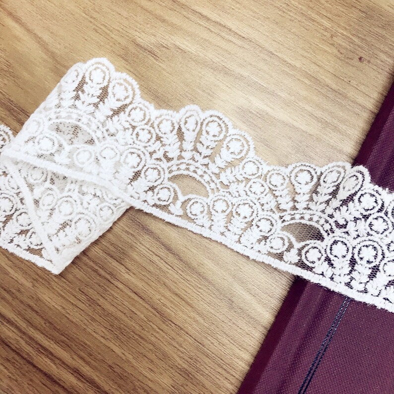 Lace Trim 15 yard Ivory Gauze Tulle Mesh Cotton Embroidery Ribbon Tapes Fabric Sewing Materials 4.8cm 1.88 wide 120304M4F71