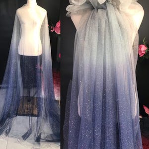 1 Meter Multicolor Farbverlauf Glitter Tüll Stoff Sternen Mesh Pailletten Gaze Tuch für Hochzeit Leistung Kleid Kleidung Designer Stoff G dark blue gradient