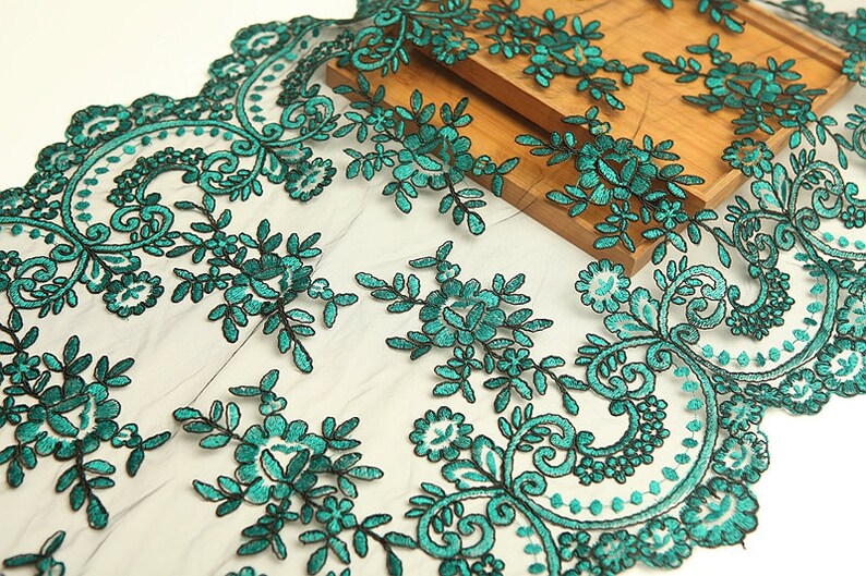 Green Lace Trim 1 Meter Tulle Gauze Mesh Embroidery Ribbon Fabric Bridal Wedding Dress Sewing Material 54cm 21 Wide S19C20