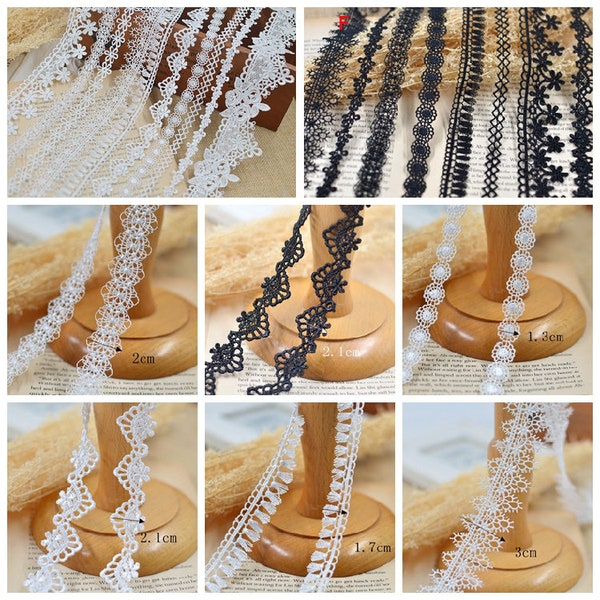 Lace Trim 15 meter Ivory Black Water Soluble Tapes Ribbon Clothes Dress Clothing Sewing Fabric 1-5cm wide L8C6