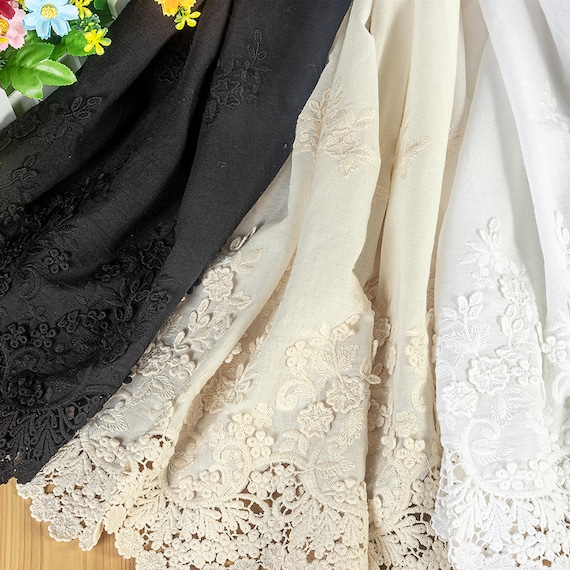 Cotton Fabric 1 Yard Ivory Apricot Black Embroidered Cloth Blouse Dress  Tablecloth Curtains Sewing Material 135CM 53"wide M4F364 - Etsy