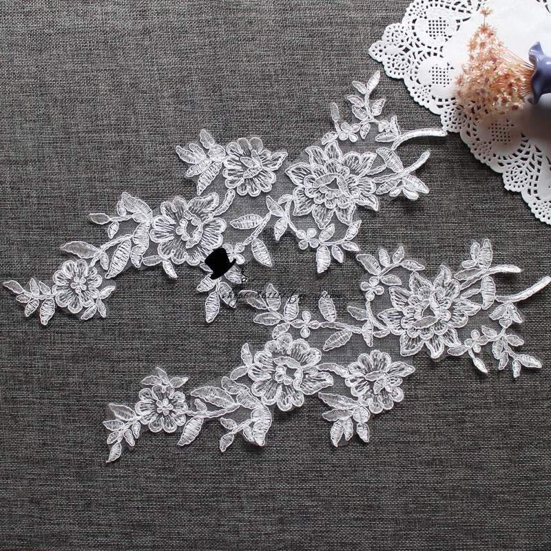20pcs 35x15cm Wide Ivory Bridal Wedding Embroidery Lace Appliques
