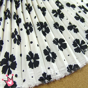 2 Meters Ivory Black Printing Flower Pleated Accordion Chiffon Fabric Dress Clothes Sewing Materials 150cm 59&quot; Width MM475