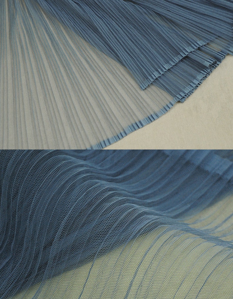 Organ Pleated Mesh Gauze Tulle Fabric Gray Blue Plisse Fabric Etsy
