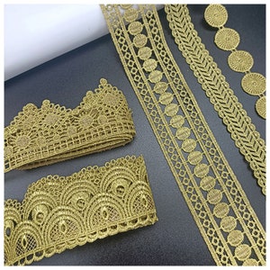 Gold Lace Trim 10 Yards Embroidery Lace for Sewing Vintage Golden Lace Ribbon for Wedding Bridal Dress M112F1