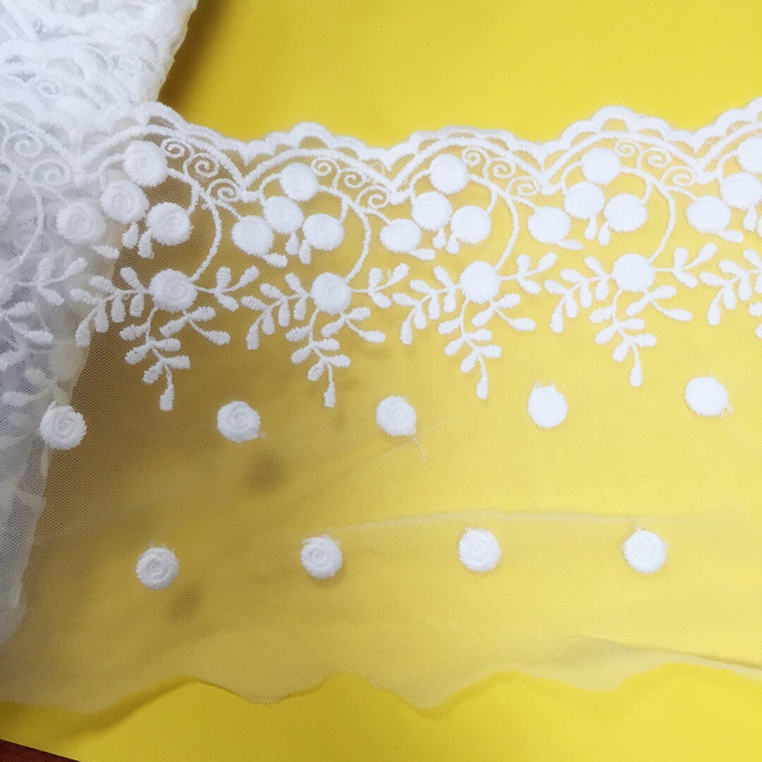 Mesh Lace Trim 5 Yard Ivory Gauze Tulle Cotton Embroidery Ribbon Edge