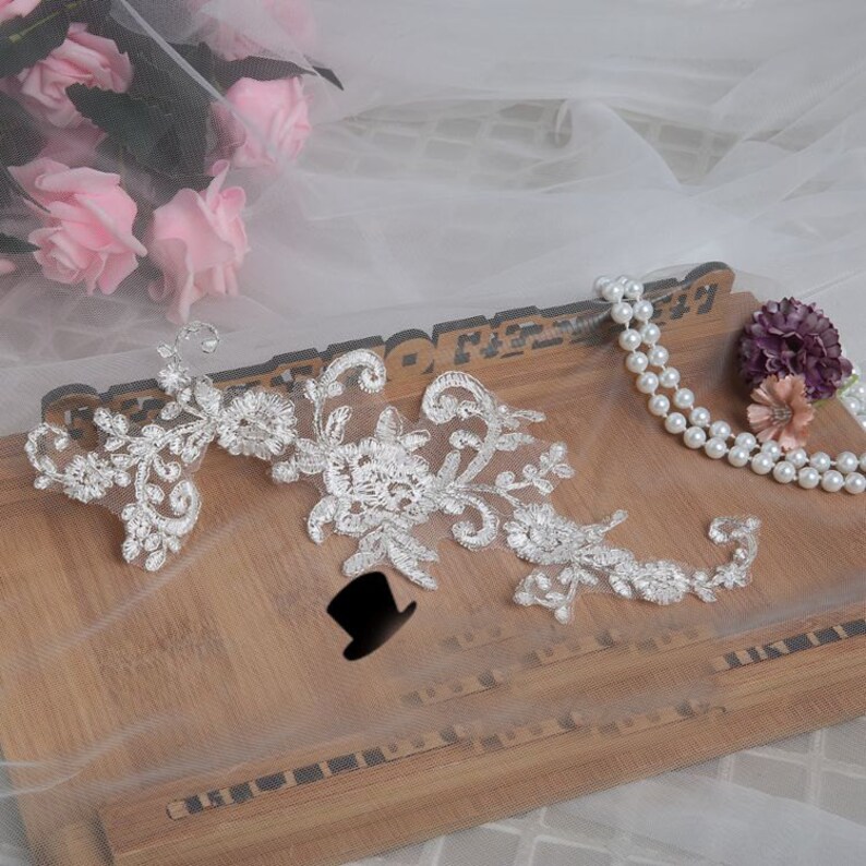 20pcs 28*11cm wide ivory bridal wedding embroidery lace appliques patches for dress skirt clothes L24L18 free ship
