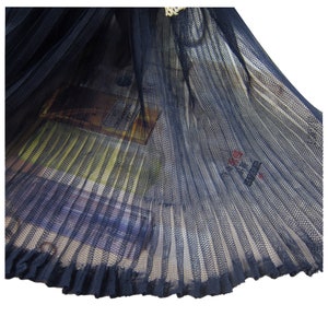 Marineblau Rüschen Plissee Mesh Stoff Crinkle Akkordeon Plissee Tüll Stoff für Kleid Rock Abendkleider 61 Zoll Breite LX179