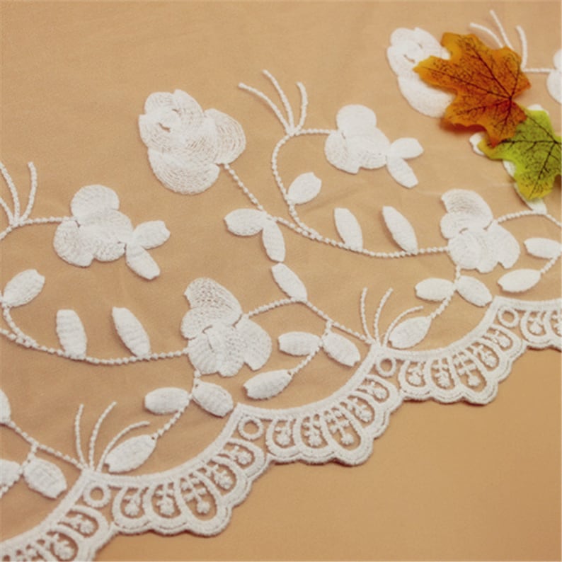 5 yard 34cm 13.38 wide ivory gauze mesh tulle cotton embroidered tapes lace trim ribbon fabric 1069878QL4K597 free ship