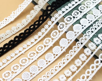 Lace Trims 20 Yard Black Ivory Cotton Dot Water Soluble Embroidered Fabric Ribbon Tapes Sewing Cloth Material DSH10026M4F112