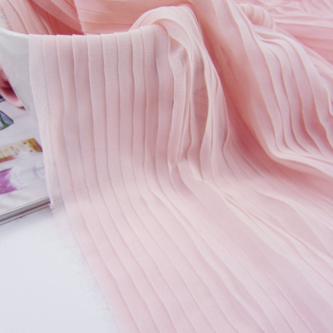 Pink Ruffled Pleated Chiffon Fabric Plisse Fabric for Dress Skirt ...
