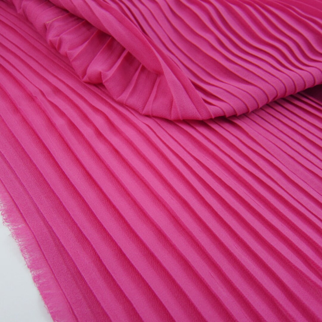 Hot Pink Ruffled Pleated Pearl Chiffon Fabric Dress Clothes Cloth ...