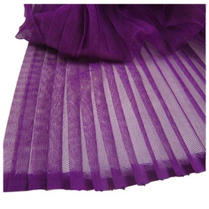 Dunkellila Rüschen Plissee Mesh Stoff Crinkle Akkordeon Plissee Tüll Stoff für Kleid Rock Abendkleider 61 Zoll Breite LX179