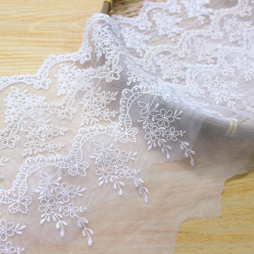 Mesh Lace Trim 10 Yard Ivory Gauze Tulle Flower Embroidery Ribbon