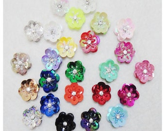 Multicolor Sequins Patches 50pcs Rhinestones Diamond Beads Flower Appliques Brooch Stickers Floral Patch for Clothes Bag Shoes Sew-On M48F1