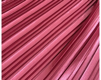 Hot Pink Satin Pleated Fabric Line Texture Stripe Accordion Plisse Fabric for Dress Skirt Sewing Material 59 inches Width MM476