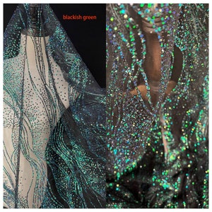 Tüll Pailletten Stoff 1 Meter Schwarz Grün Gewellt Gewellt Bügeln Pulver Mesh Hochzeitskleid Netz Garn Nähmaterial 51 "Breit M38C4 AM