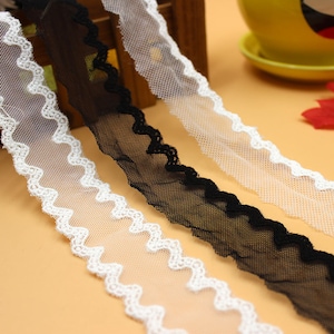 Lace Trim 20 yard Ivory Black Gauze Mesh Tulle Embroidered Tapes Lace Fabric Ribbon for Clothes Dress  3cm 1.18&quot; wide QL4K72