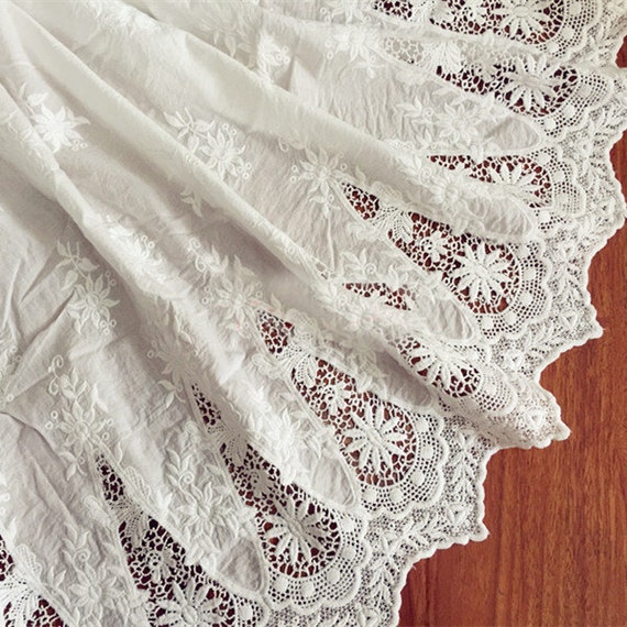 Off white Cotton Embroidery Lace Fabric DIY Material Width 19 cm 1 Yard