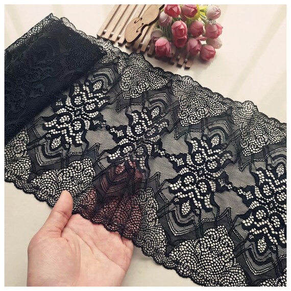 7 Wide Black Lace Fabric Sewing Lace Ribbon Trim Elastic Stretchy Lace for  Crafting 5 Yard : : Home & Kitchen