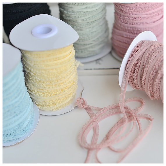 Ruffle Elastic Lace Trims 20 Meters Pleat Stretch Lace Trim Sewing Ribbon Bra Underwear Doll Clothes Decorative 0.6cm 0.23"Wide M9F3