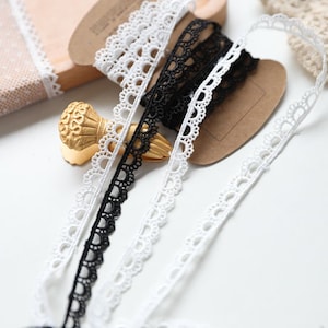 Lace Trim 20 Meters Black Ivory Embroidered Fabric Ribbon Tapes for Clothes Doll Cloth Sewing Material 1cm 0.39&quot; wide M16C3