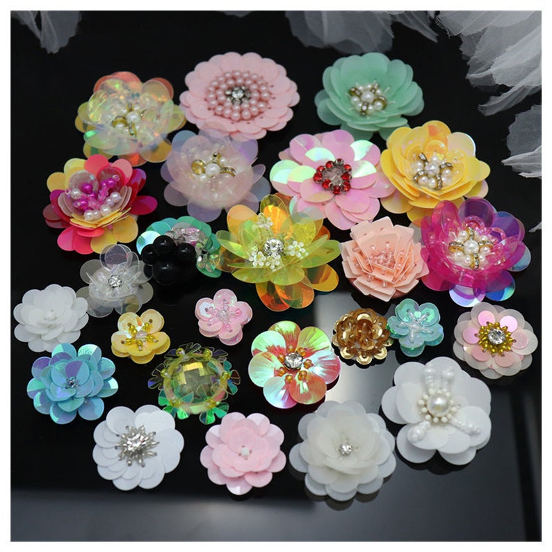 Sequins Patches 20pcs Rhinestones Beads Flower Appliques Brooch Stickers Patch for Clothes Bag Shoes Sew-On Sewing Accessories M43F181 zdjęcie 10