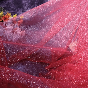 Mesh Tulle Sequined Fabric 2 Meters Glitter Powder Sparkling Red Gauze Wedding Dress Net Yarn Sewing Material 150cm 57&quot; Wide M38C5