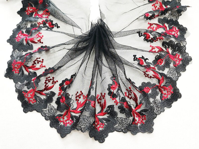selling by the yard Good quality,dark red color gauze embroidery lace trim selling by the yard Good quality,dark red color gauze embroidery lace trim