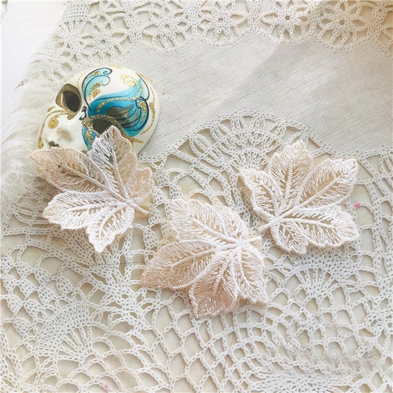 Buy Beige Appliques 15pcs Maple Leaf Organza Embroidery Lace