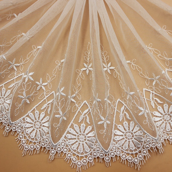 Lace Trim 10 yard White Green Gauze Mesh Tulle Embroidered Tapes Lace Fabric Ribbon for Clothes  22cm 8.66"  wide 214353AQL4K77
