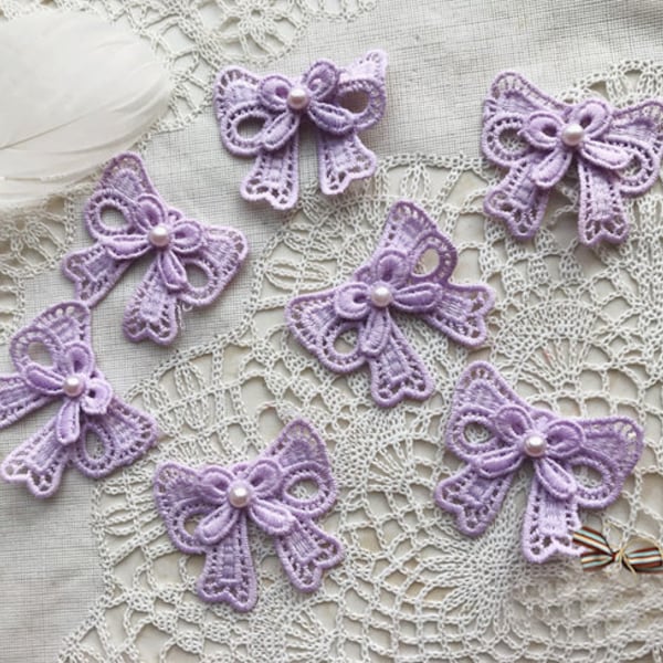 Butterfly Applique 20pcs Purple Ivory 3D Bead Broderie Dentelle Patches 4.5X3.8CM large L14C5