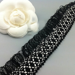 10 yard 3cm 1.18&quot; wide black white tassels fringe lace trim ribbon P526ML5