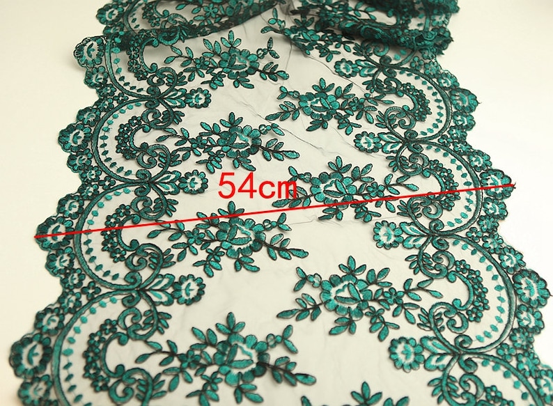 Green Lace Trim 1 Meter Tulle Gauze Mesh Embroidery Ribbon Fabric Bridal Wedding Dress Sewing Material 54cm 21 Wide S19C20