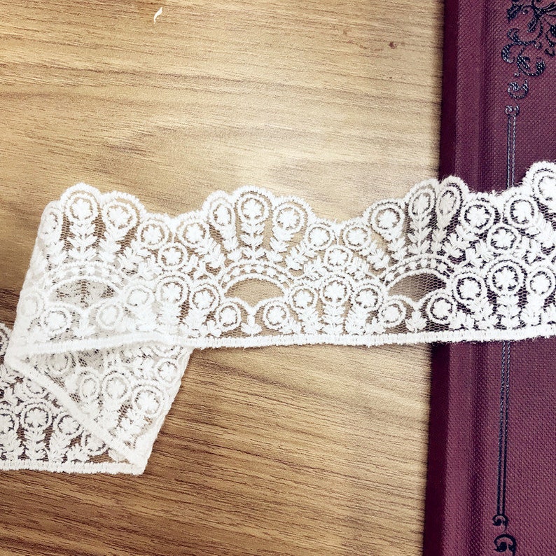 Lace Trim 15 yard Ivory Gauze Tulle Mesh Cotton Embroidery Ribbon Tapes Fabric Sewing Materials 4.8cm 1.88 wide 120304M4F71