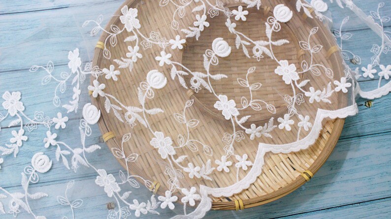 Ivory Lace Trim 5 yard Gauze Tulle Mesh Embroidery Ribbon Tapes Fabric Wedding Dress Clothing Sewing Materials 10.2inch wide M4F84