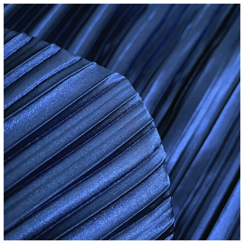 Navy Satin Pleated Fabric Line Texture Stripe Accordion Plisse