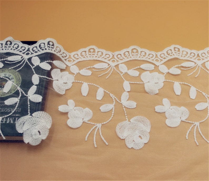 5 yard 34cm 13.38 wide ivory gauze mesh tulle cotton embroidered tapes lace trim ribbon fabric 1069878QL4K597 free ship